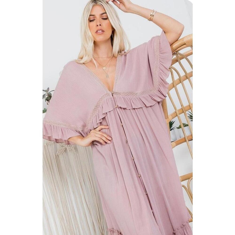 Sweet Lovely by Jen Mauve Pink  Ruffle Dress Size Large NWOT - Picture 3 of 6